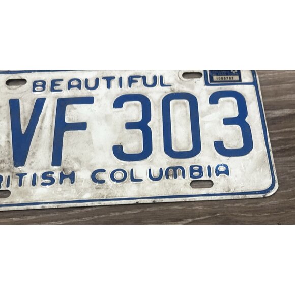 Vintage 1974 British Columbia License Plate Tag PVF-303 Blue w/ White CANADA - Picture 3 of 6
